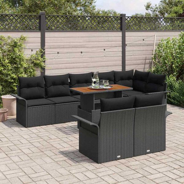 vidaXL Garten-Sofa-Set mit Speicher 9 pcs Schwarz Poly Rattan
