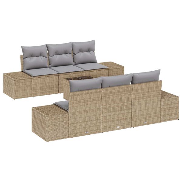 vidaXL Sofa Set mit Kissen 7 pcs Beige Poly Rattan