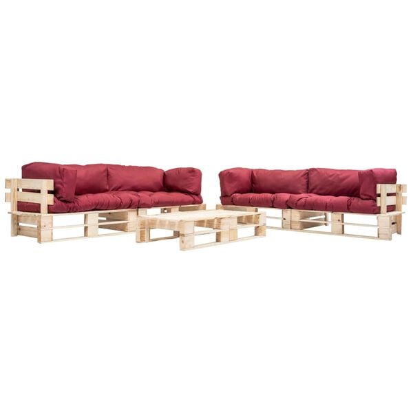 vidaXL 6-tlg. Paletten-Lounge-Set mit Kissen in Rot Holz