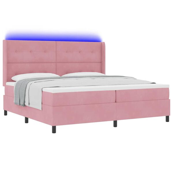 vidaXL Boxspringbett mit Matratze mit LED Rosa 200 x 200 cm Samt