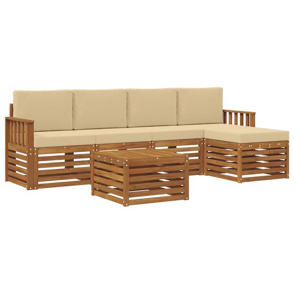 vidaXL Outdoor-Sofagarnitur 6 pcs Natur und Beige Massivholz Akazie