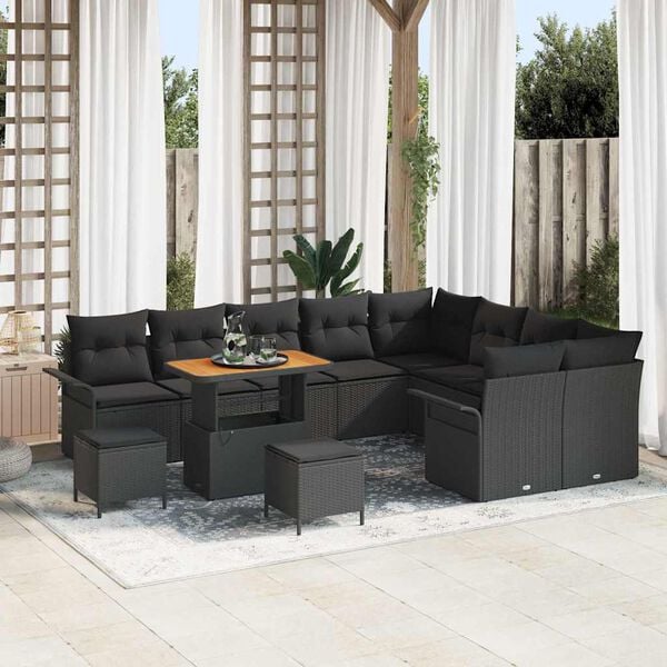 vidaXL Gartensofa-set mit Kissen 12 pcs Schwarz Poly-Rattan