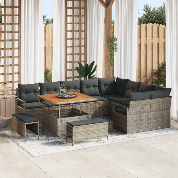 vidaXL Gartensofa-set mit Kissen 12 pcs Grau Poly-Rattan