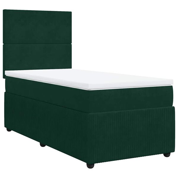 vidaXL Boxspringbett mit Matratze Dunkelgr&uuml;n 90x190 cm Samt