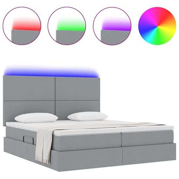 vidaXL Bett mit LED-Lichtleisten Hellgrau 200 x 200 cm Stoff