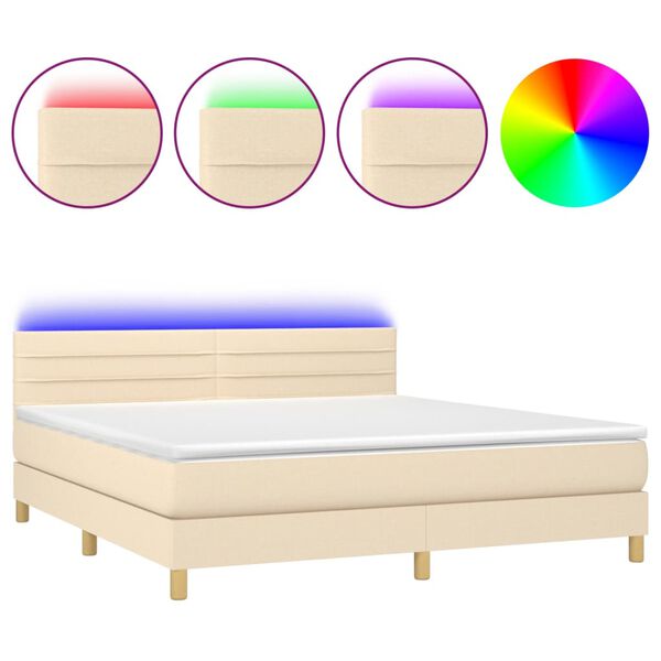 vidaXL Boxspringbett mit Matratze & LED Creme 160x200 cm Stoff