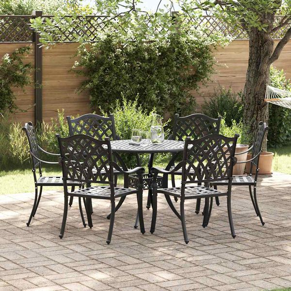 vidaXL Garten Essgruppe 7 pcs Schwarz 90 x 90 x 75 cm Gussaluminium