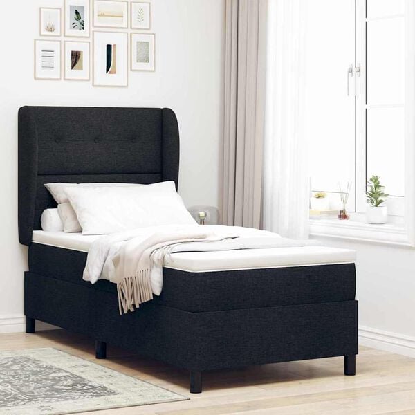 vidaXL Boxspringbett mit Matratze Schwarz 80 x 200 cm Stoff