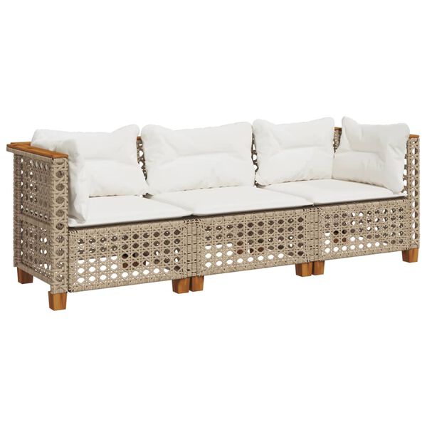 vidaXL Gartensofa mit Kissen 3-Sitzer Beige Poly Rattan