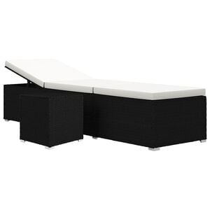 vidaXL Sonnenliege mit Auflage und Teetisch Poly Rattan Cremewei&szlig;