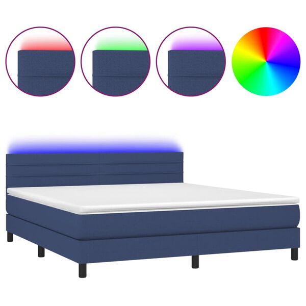 vidaXL Boxspringbett mit Matratze & LED Blau 180x200 cm Stoff