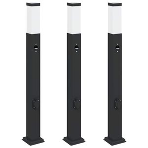 vidaXL Pollerleuchten mit Sensor&Steckdose 3 Stk. 80 cm Schwarz IP44