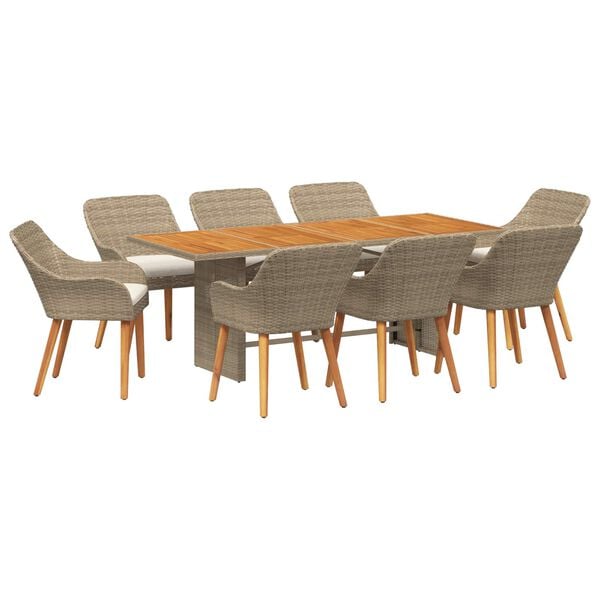 vidaXL Garten Essgruppe mit Kissen 9 pcs Beige Poly-Rattan