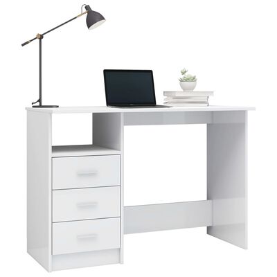 vidaXL Schreibtisch mit Schubladen Hochglanz-Weiß 110×50×76 cm