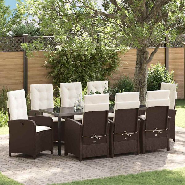 vidaXL Garten Essgruppe mit Kissen 9 pcs Braun Poly-Rattan