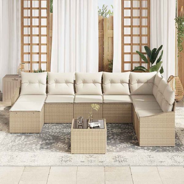 vidaXL Sofa Set mit Kissen 9 pcs Beige Poly-Rattan
