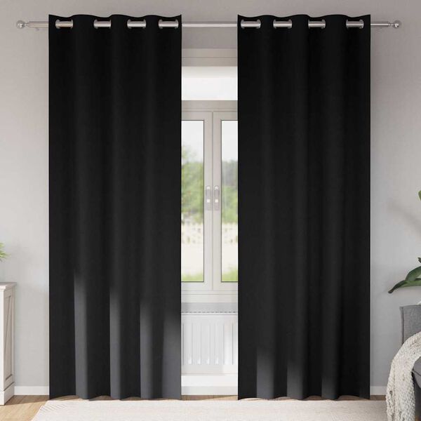 vidaXL Verdunkelungs-Vorh&auml;nge mit Ringen 2 pcs Schwarz 245 x 140 cm