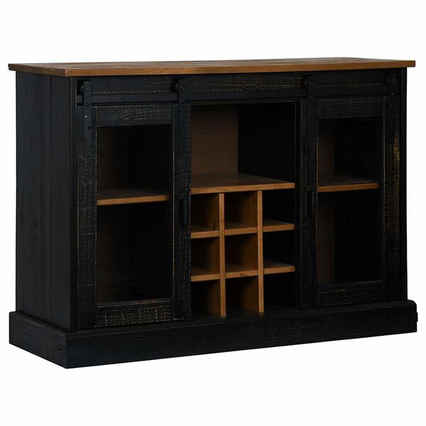 vidaXL Sideboard HALDEN 2 Schiebet&uuml;ren Schwarz 112x40x80 cm Massivholz