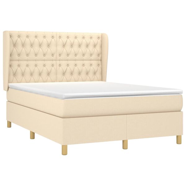 vidaXL Boxspringbett mit Matratze Creme 140x190 cm Stoff