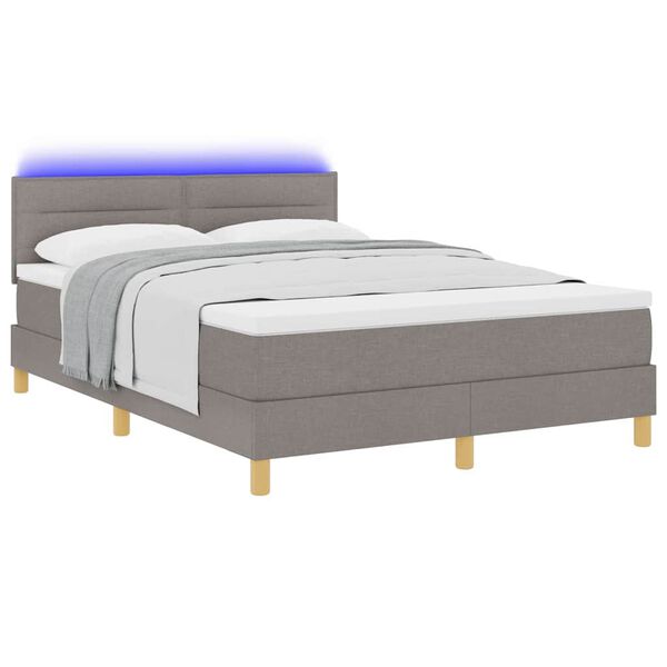 vidaXL LED Boxspringbett mit Matratze mit LED Taupe 140 x 190 cm Stoff