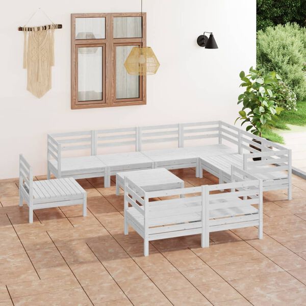 vidaXL 10-tlg. Garten-Lounge-Set Massivholz Kiefer Wei&szlig;