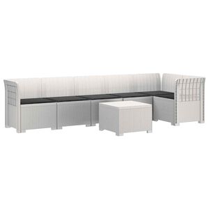 vidaXL 6-Sitzer Garten Sofa mit Kissen Rattan Look PP Wei&szlig;