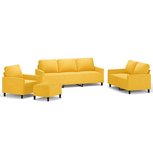 vidaXL 4-tlg. Sofagarnitur mit Kissen Gelb Samt