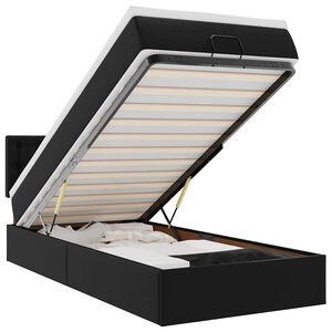 vidaXL Ottoman-Bett mit Matratzen & LEDs Schwarz 90x200 cm Kunstleder