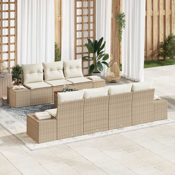vidaXL Gartensofa-set mit Kissen 8 pcs Beige Poly-Rattan