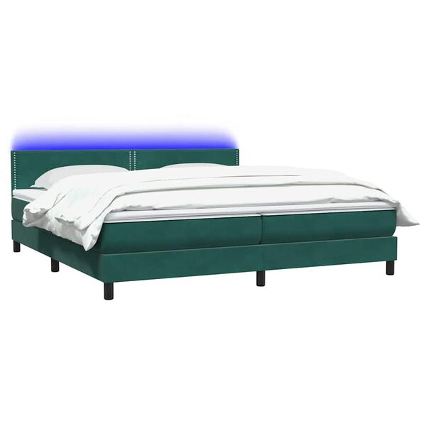 vidaXL Boxspringbett mit Matratze & LED Dunkelgr&uuml;n 180x210 cm Samt