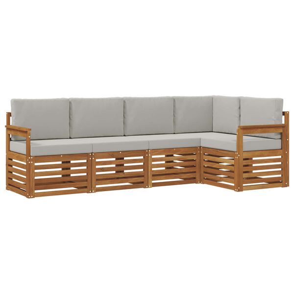 vidaXL Ecksofa Set 5 pcs Nat&uuml;rlich und Hellgrau Massivholz Akazie