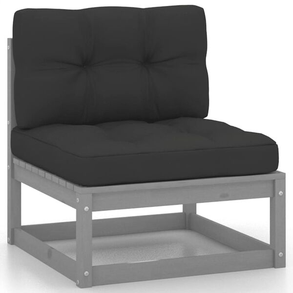 vidaXL 2-tlg. Garten-Lounge-Set mit Kissen Grau Kiefer Massivholz