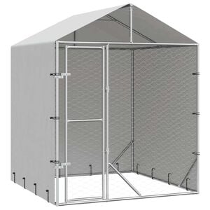vidaXL Outdoor-Hundezwinger mit Dach Silber 2x2x2,5 m Verzinkter Stahl