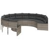 vidaXL Gartensofa mit Tisch und Kissen Rund Grau Poly Rattan