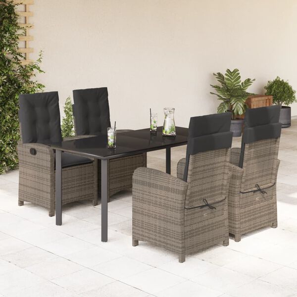 vidaXL 5-tlg. Garten-Essgruppe mit Kissen Grau Poly Rattan