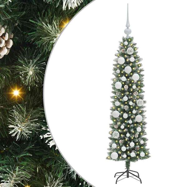vidaXL Künstlicher schlanker Weihnachtsbaum Grün und Weiß 120 cm