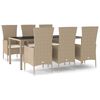 vidaXL 7-tlg. Garten-Essgruppe mit Kissen Beige Poly Rattan