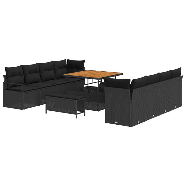 vidaXL Gartensofa-set mit Kissen 11 pcs Schwarz Poly-Rattan