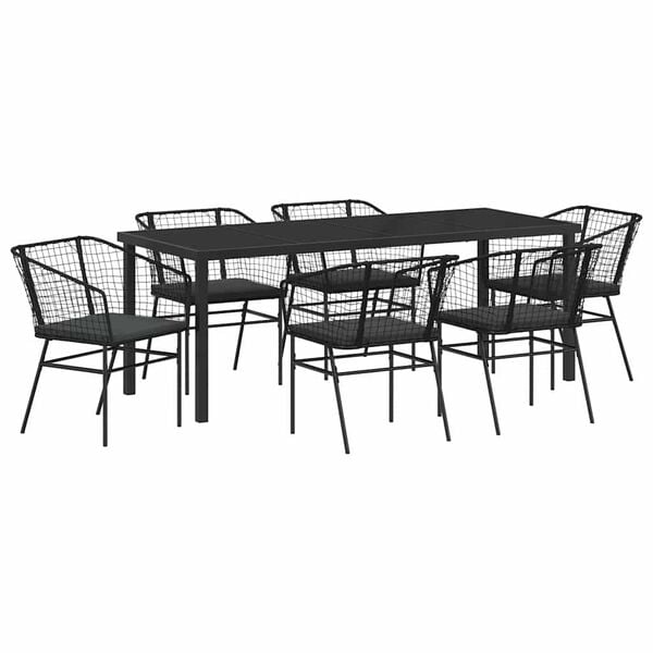 vidaXL Garten Essgruppe 7 pcs Schwarz Poly-Rattan