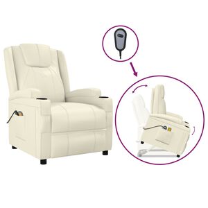 vidaXL Massagesessel mit Aufstehhilfe Cremewei&szlig; Kunstleder