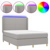 vidaXL Boxspringbett mit Matratze & LED Hellgrau 140x200 cm Stoff