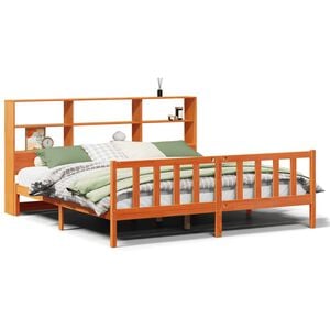 vidaXL Massivholzbett mit Regal ohne Matratze Wachsbraun 200x200 cm