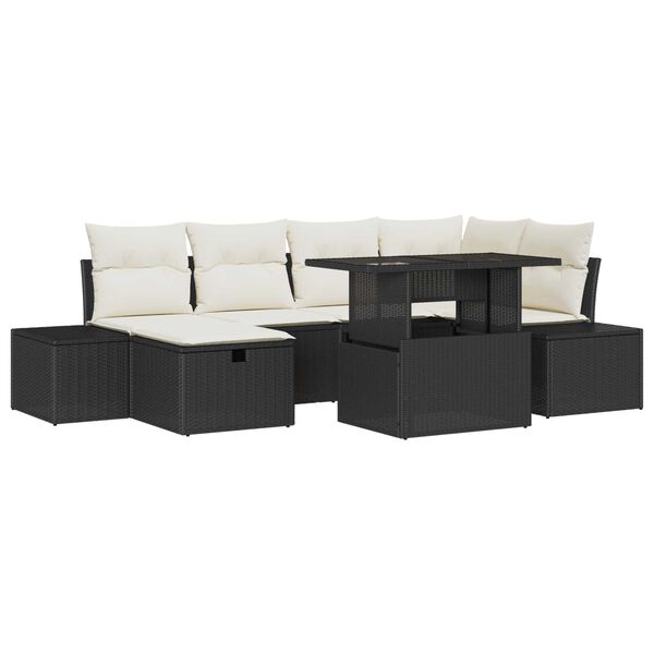 vidaXL Garten-Sofa-Set 7 pcs Schwarz Poly-Rattan