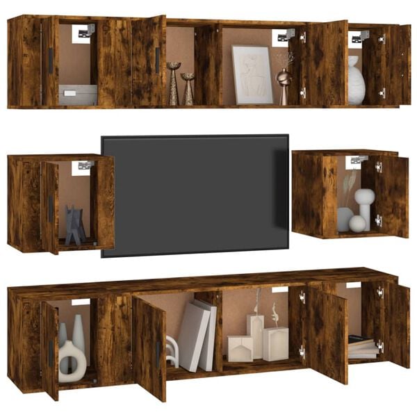 vidaXL 8-tlg. TV-Schrank-Set R&auml;uchereiche Holzwerkstoff