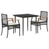 vidaXL 3-tlg. Garten-Essgruppe mit Kissen Schwarz Poly Rattan