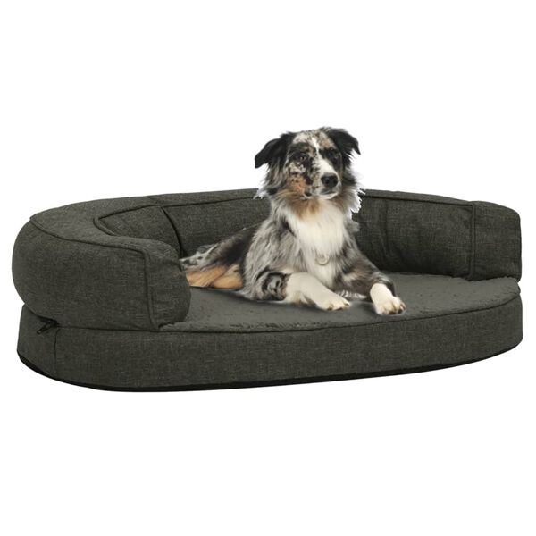 vidaXL Hundematratze Ergonomisch 90x64cm Leinenoptik Fleece Dunkelgrau