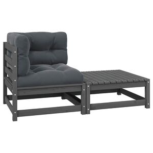 vidaXL 2-tlg. Garten-Lounge-Set mit Kissen Grau Kiefer Massivholz