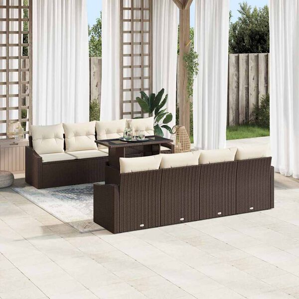vidaXL Gartensofa-set mit Kissen 7 pcs Braun und Creme Poly-Rattan