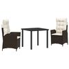 vidaXL Garten Essgruppe mit Kissen 3 pcs Braun Poly-Rattan