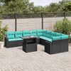 vidaXL 11-teiliges Gartensofa-Set mit Kissen, schwarzes Polyrattan